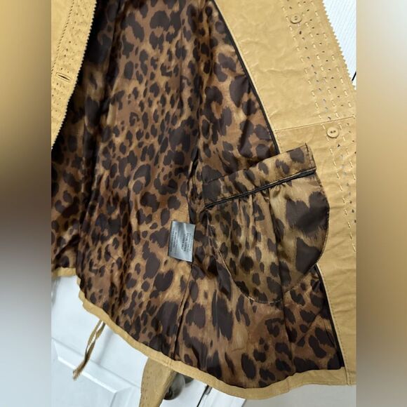 Wilson’s Camel Yellow patchwork leather jacket with stitching laser cut western - Picture 11 of 15